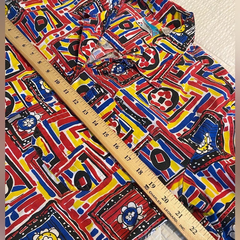 Vintage Assemblage 80s Geometric Shape Button Down Shirt with Shoulder Pads - M - Picture 4 of 8